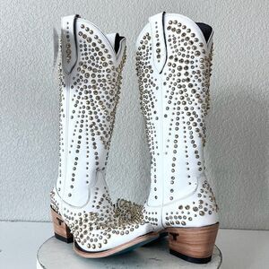 Lane DOLLY White Cowboy Boots Womens 6 Gold Bling Western Wedding Bridal Tall